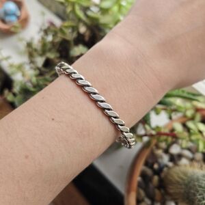 Vintage 925 Sterling Silver Dainty Twist Braid Braided Bangle Cuff Bracelet